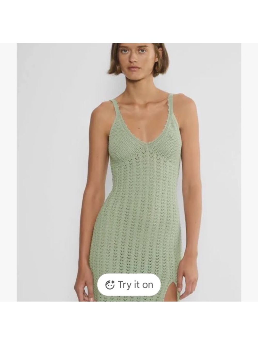 Wilfred Cream Crochet Maxi Slip Dress with Front Slit
